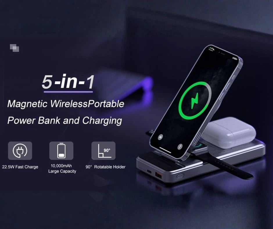 Imported Mfish 22.5W Fast Charging 5-in-1 Magnetic Wireless Power Bank for iPhone iWatch AirPods